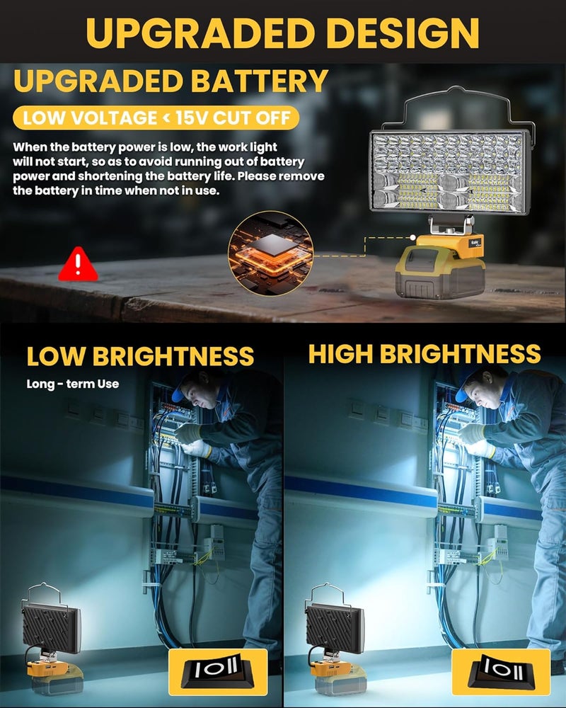 Ecarke LED Work Light Compatible with DeWALT 20V, 100W 10000LM Cordless Flashlight, 7" Battery Flood Light with Low Voltage Protect for Emergency, Job Site & Security Lighting, Battery Not Included - Image 4